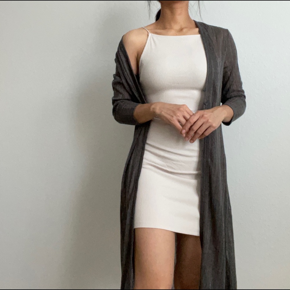 New H&M blush beige Viscose ribbed slim mini dress